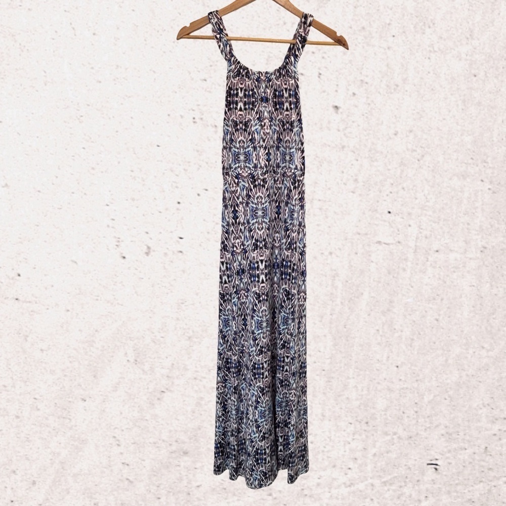 Elegant Blue Patterned Maxi Dress